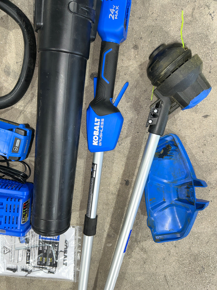 Kit combinado de recortadora de hilo y soplador de hojas inalámbrico Kobalt de 24 voltios (batería y cargador incluidos) (usado)