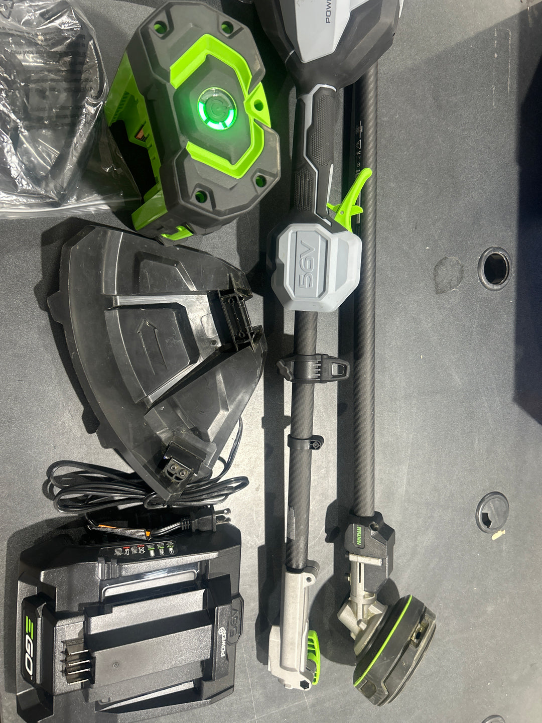 EGO POWER+ Multi-Head System with LINE IQ, POWERLOAD 56-volt 17-in Straight Shaft Attachment Capable Battery String Trimmer 5 Ah (Battery Included) (Charger Included)(used)