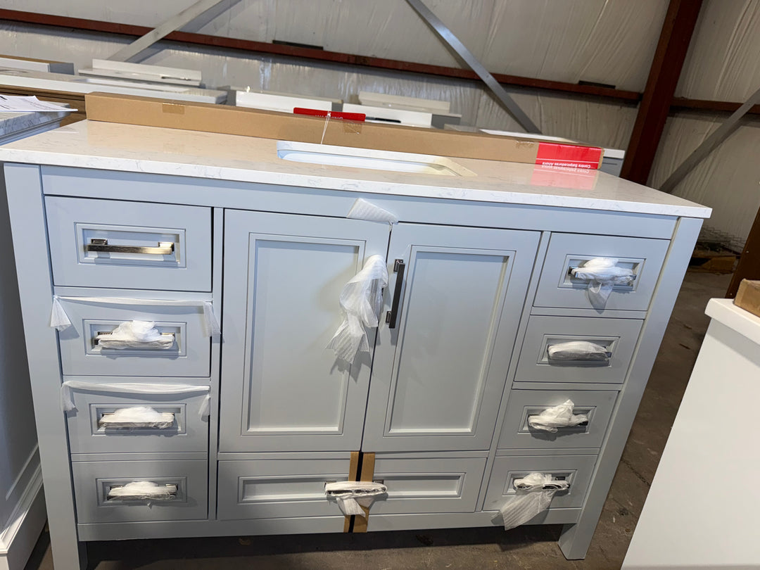 allen + roth Crest Hill 48in Muse Gray Single Sink Bathroom Vanity w Carrara Marble Top (MP only, Dont List)