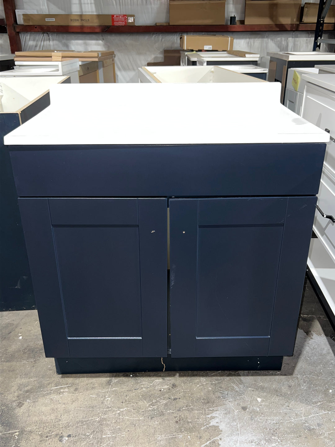 Project Source Dover 30-in Navy Blue Single Sink Bathroom Vanity with White Top (DAMAGED)(DONT LIST) (MP ONLY)