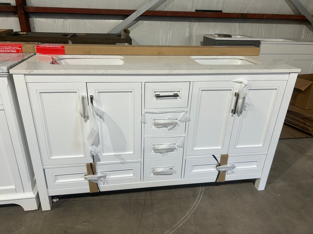 allen + roth Crest Hill 60-in White Undermount Double Sink Bathroom Vanity with Engineered Carrara Engineered Marble Top (open box)