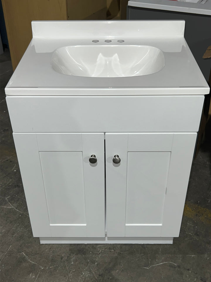 Project Source Dover 24-in True White Single Sink Bathroom Vanity with White Cultured Marble Top (open box)