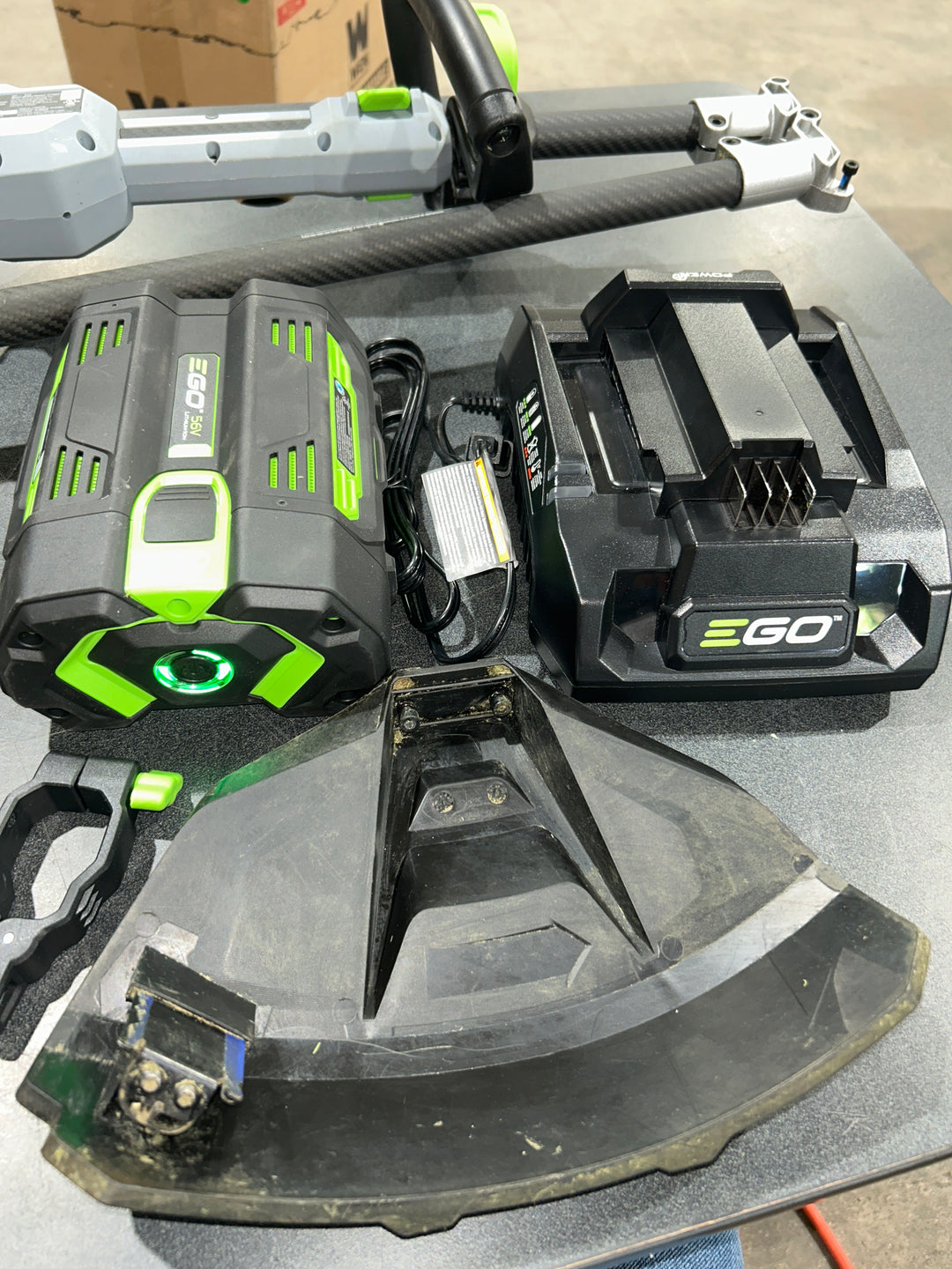 EGO POWER + POWERLOAD with LINE IQ 56-volt 16-in Telescopic Shaft Battery String Trimmer 4 Ah (Battery and Charger Included)(used)