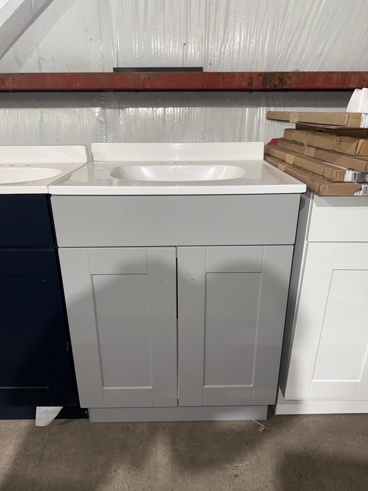 Project Source Dover 24-in Light Gray Single Sink Bathroom Vanity with White Cultured Marble Top (open box)