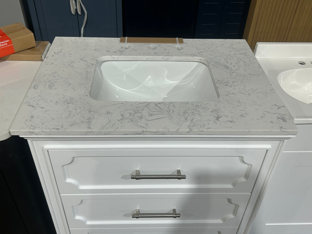 allen + roth Helena 30-in White Undermount Single Sink Bathroom Vanity with Carrara Engineered Marble Top (open box)