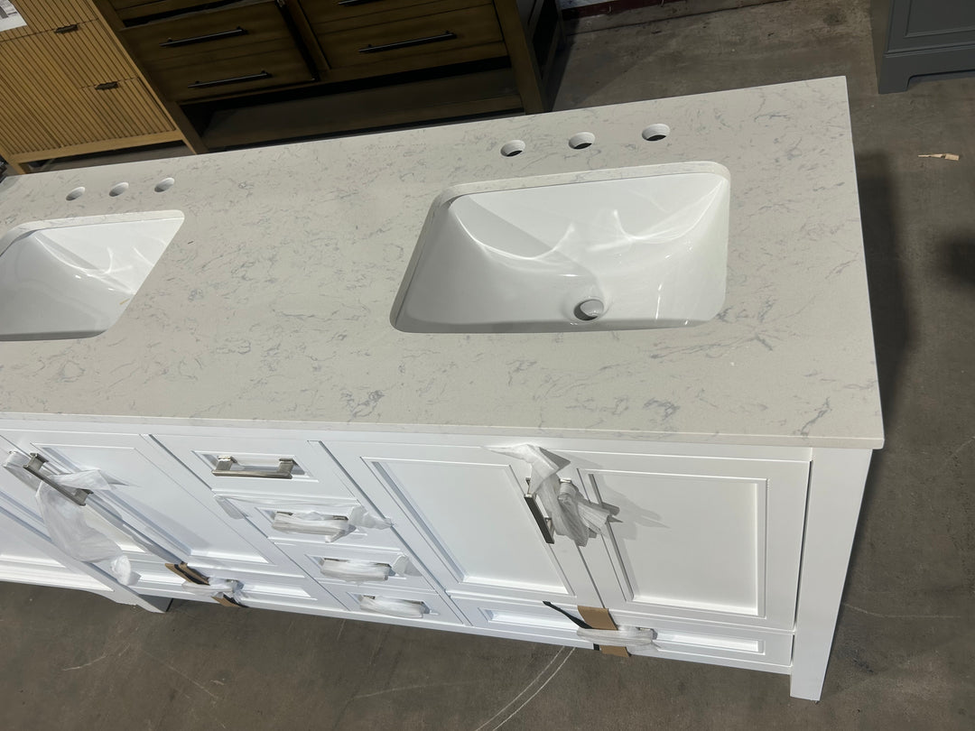 allen + roth Crest Hill 60-in White Undermount Double Sink Bathroom Vanity with Engineered Carrara Engineered Marble Top (open box)
