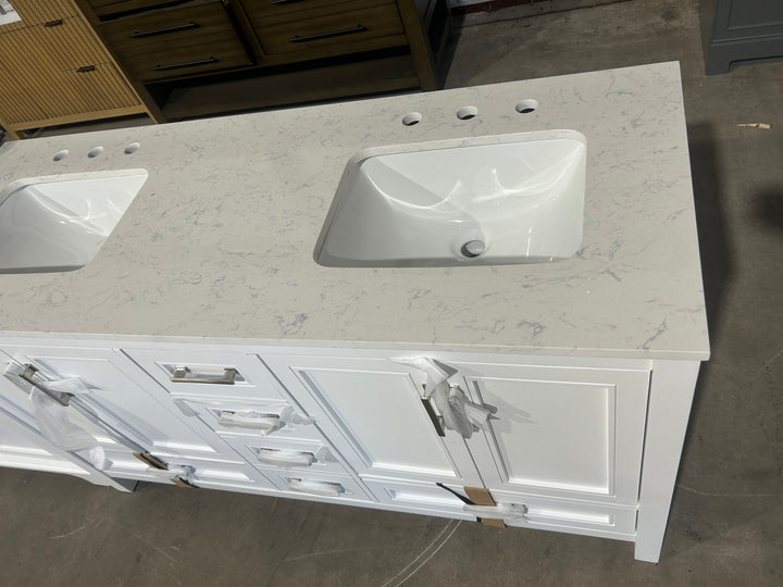 allen + roth Crest Hill 60-in White Undermount Double Sink Bathroom Vanity with Engineered Carrara Engineered Marble Top (open box)