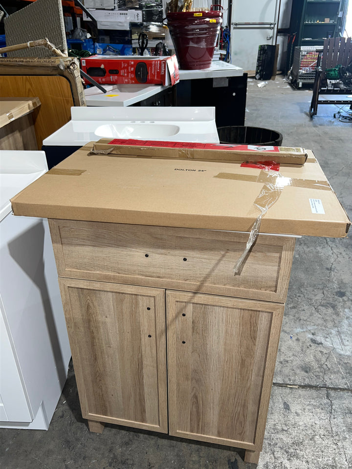 Style Selections Dolton 24-in Light Natural Oak Undermount Single sink Bathroom Vanity with White Engineered marble Top (open box)