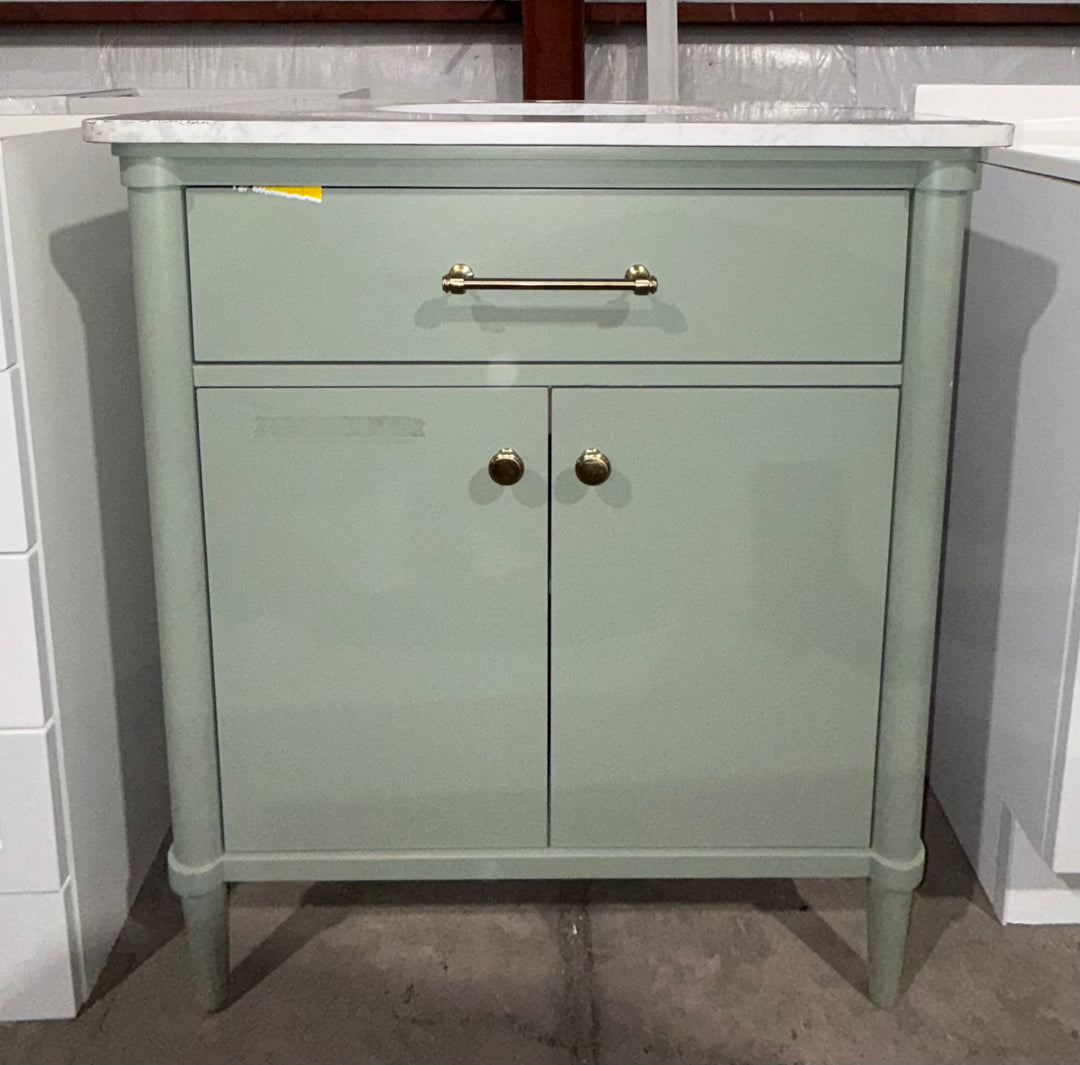 allen + roth Rian 30-in Sea green Undermount Single Sink Bathroom Vanity with White Engineered Stone Top (Open Box)