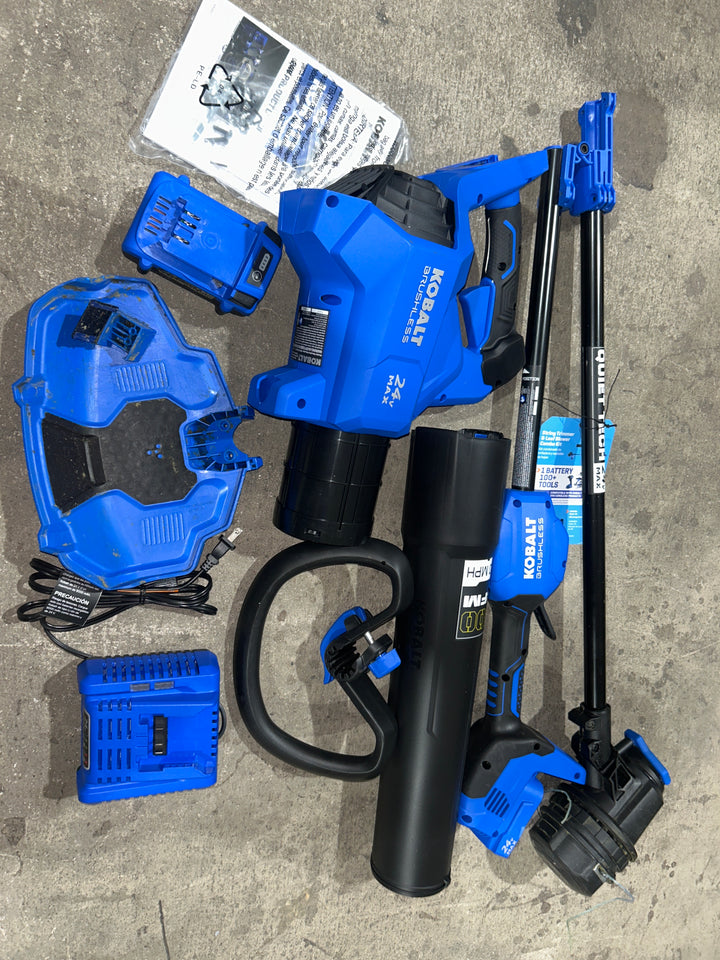 Kobalt Quiet Tech 24-volt Cordless Battery String Trimmer and Leaf Blower and Combo Kit 4 Ah (Battery Included) (Charger Included) (used)