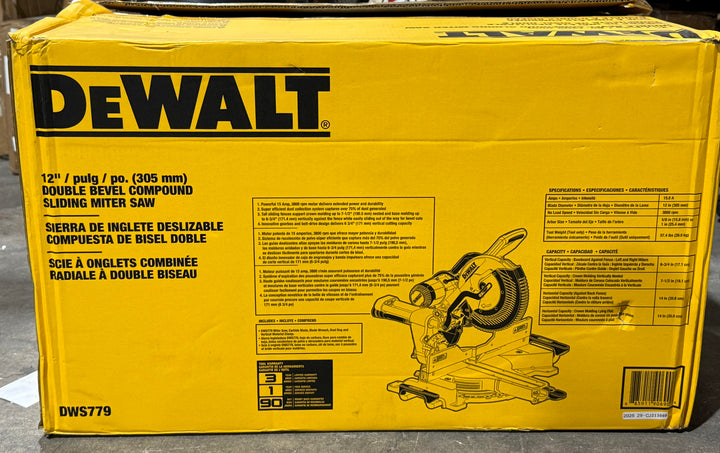 Sierra ingleteadora compuesta con cable DEWALT de 12 pulgadas y 15 amperios con bisel doble (caja abierta)