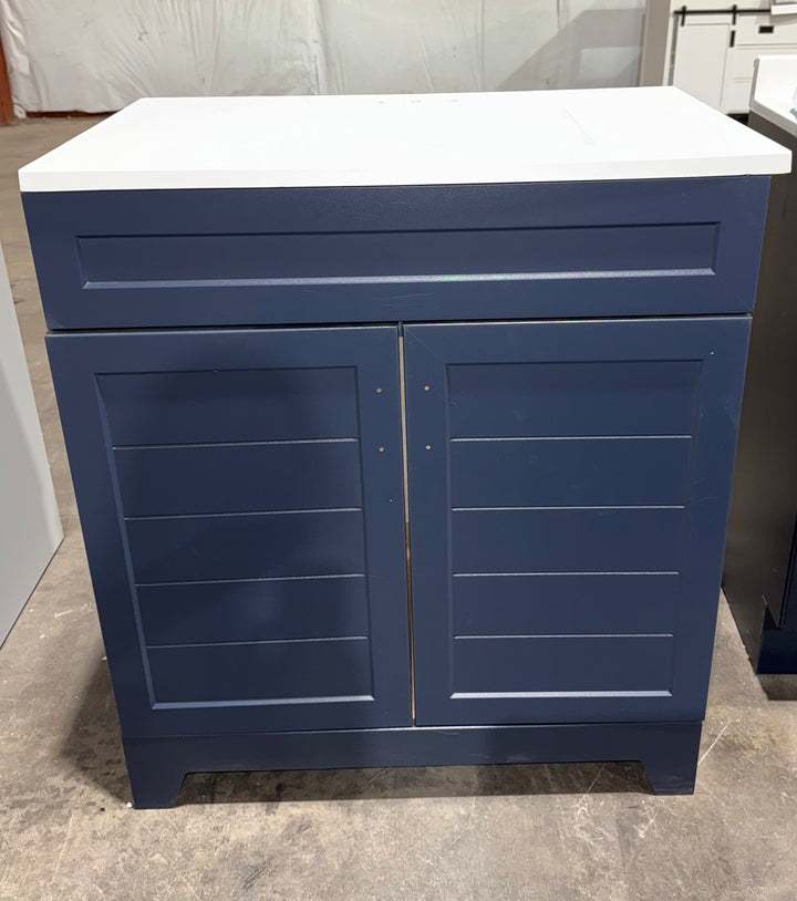 Style Selections Kirkman 30-in Deep Ocean Blue Single Sink Vanity with White Cultured Marble Top (open box)