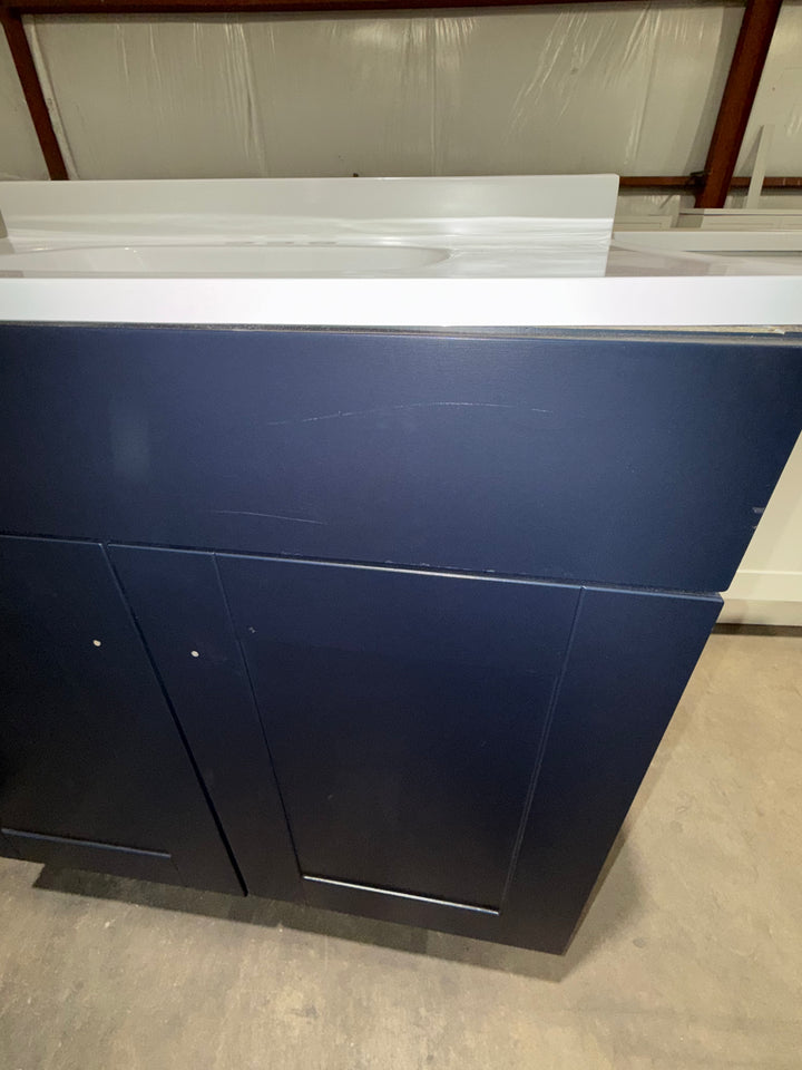 Project Source Dover 30-in Navy Blue Single Sink Bathroom Vanity with White Top (Open Box)