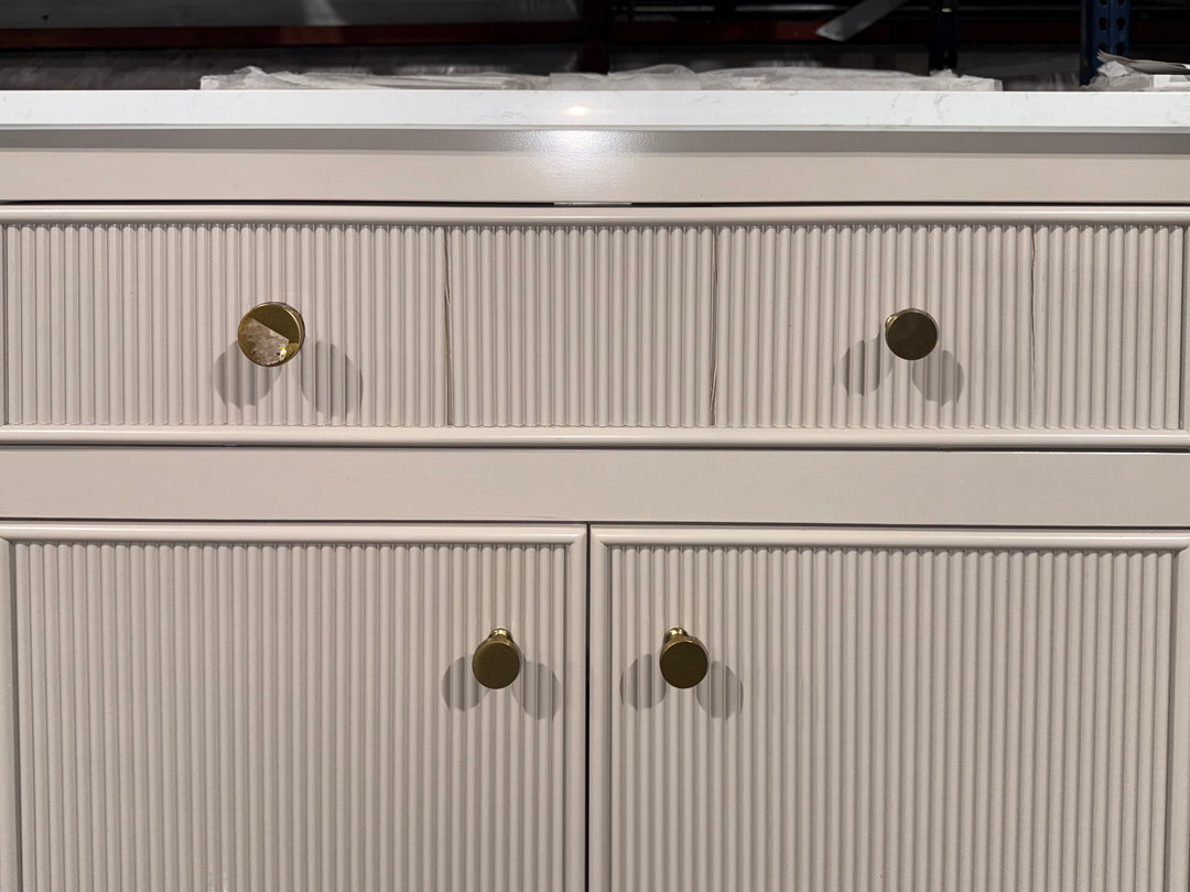 allen + roth Sandbanks 30-in Flaxen Greige Undermount Single Sink Bathroom Vanity with White Engineered Stone Top Damaged