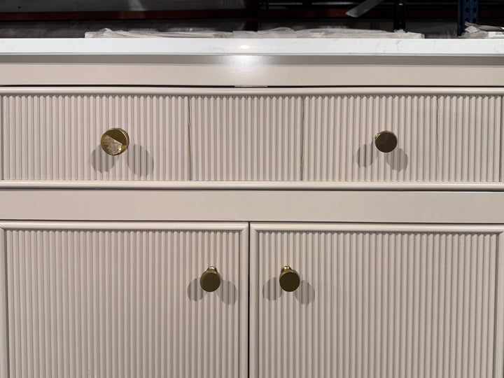 allen + roth Sandbanks 30-in Flaxen Greige Undermount Single Sink Bathroom Vanity with White Engineered Stone Top Damaged