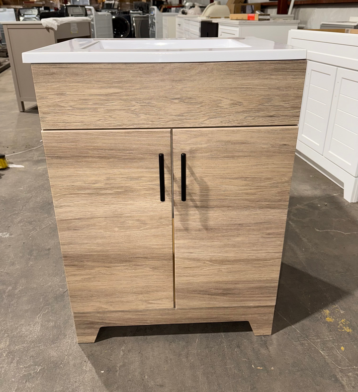 Project Source Tierra 24-in Sandstone Single Sink Bathroom Vanity with White Cultured Marble Top (Damaged)