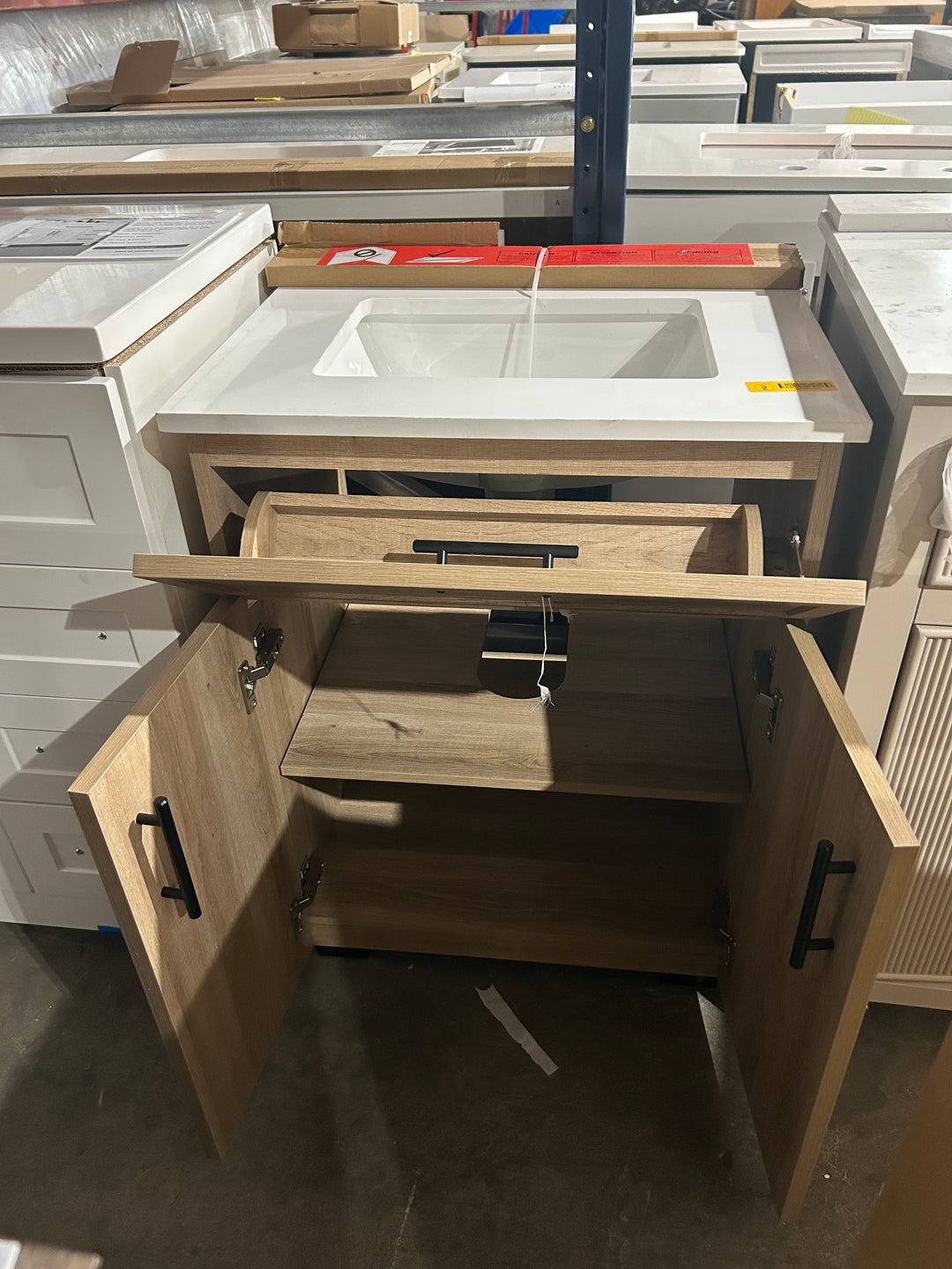 Style Selections Dolton 24-in Light Natural Oak Undermount Single sink Bathroom Vanity with White Engineered marble Top (damaged)