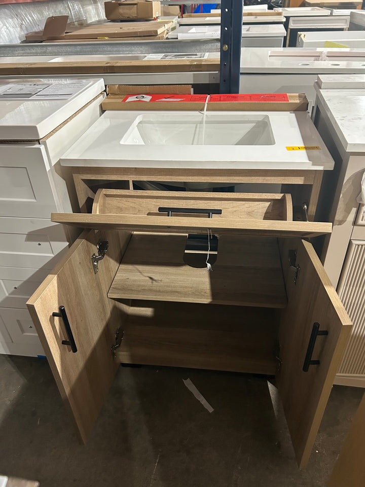 Style Selections Dolton 24-in Light Natural Oak Undermount Single sink Bathroom Vanity with White Engineered marble Top (damaged)