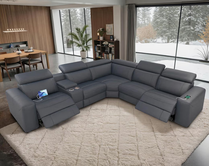 Electric Reclining Sofa 128" Gray Leathaire (Open Box)
