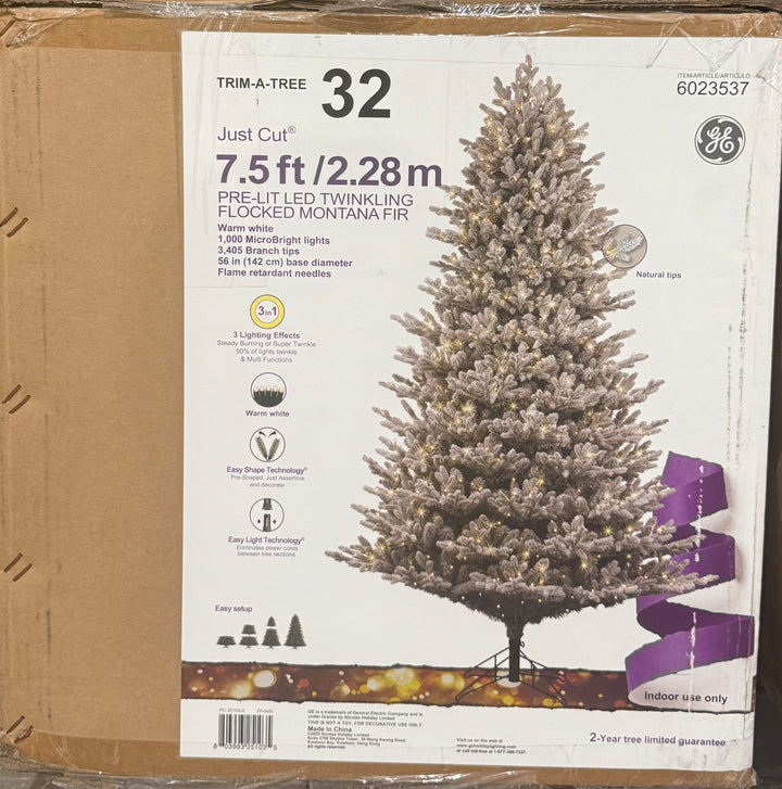 GE 7.5-ft Montana Fir Pre-lit Artificial Christmas Tree with White LED Lights (NEW)