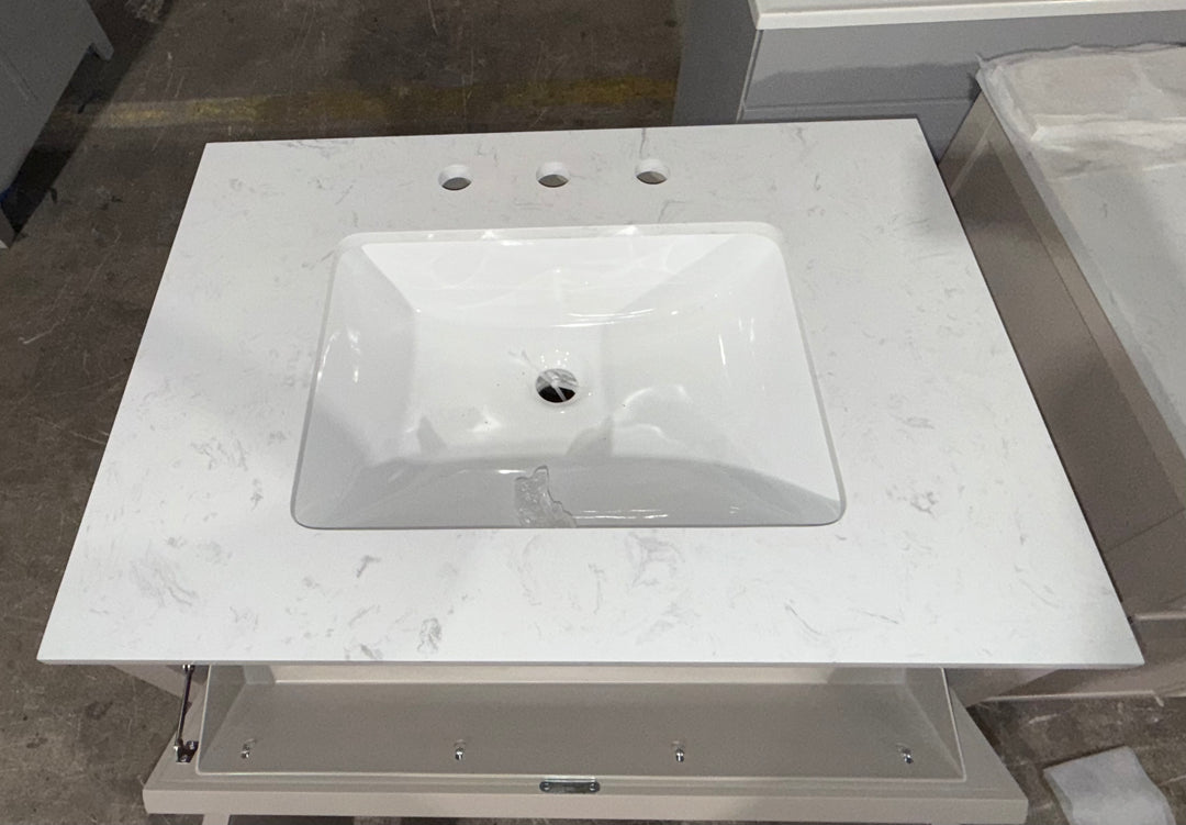 allen + roth Sandbanks 30-in Flaxen Greige Undermount Single Sink Bathroom Vanity with White Engineered Stone Top