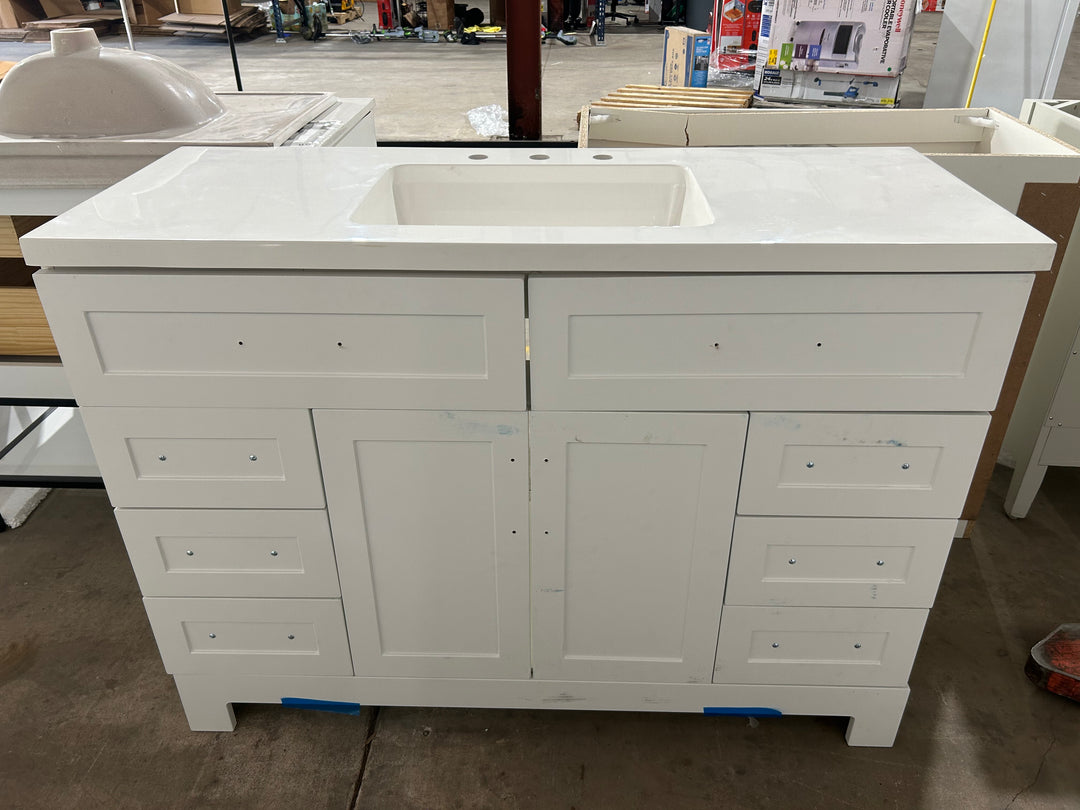 Style Selections Cauley 48-in True White Single Sink Bathroom Vanity with White Cultured Marble Top (damaged)