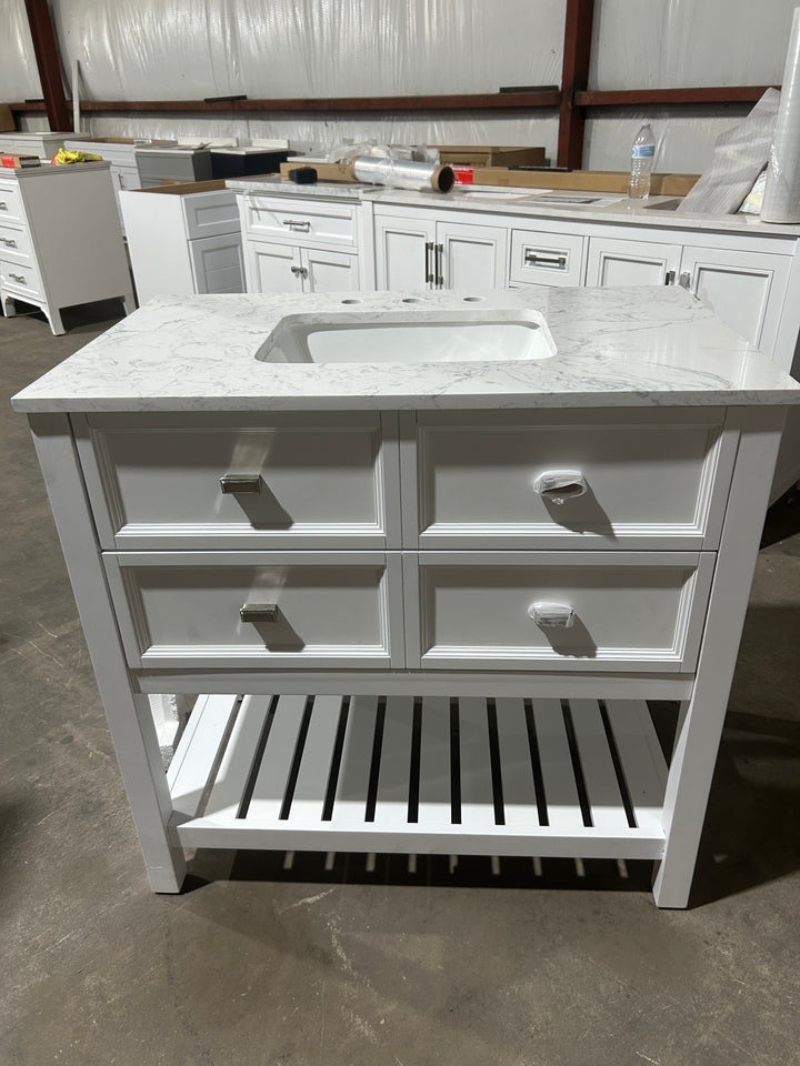 allen + roth Canterbury 36-in White Undermount Single Sink Bathroom Vanity with Carrara Engineered Marble Top (Open Box) (No Backsplash)