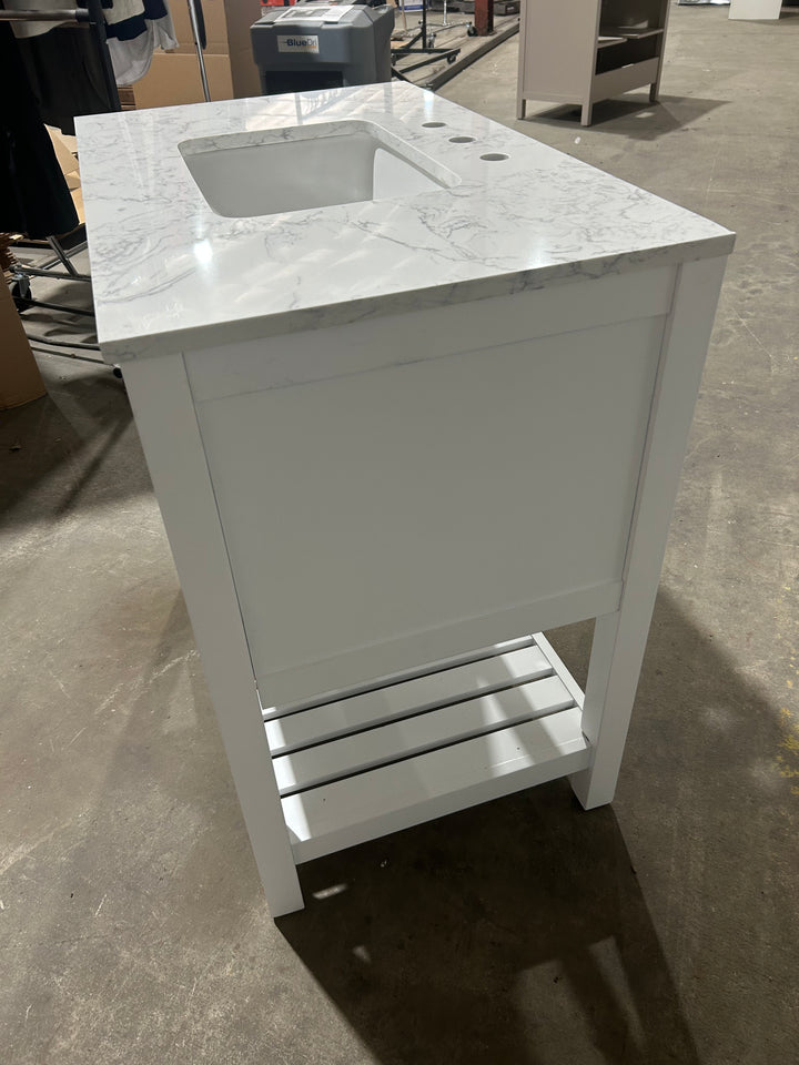 allen + roth Canterbury 36-in White Undermount Single Sink Bathroom Vanity with Carrara Engineered Marble Top (Open Box) (No Backsplash)