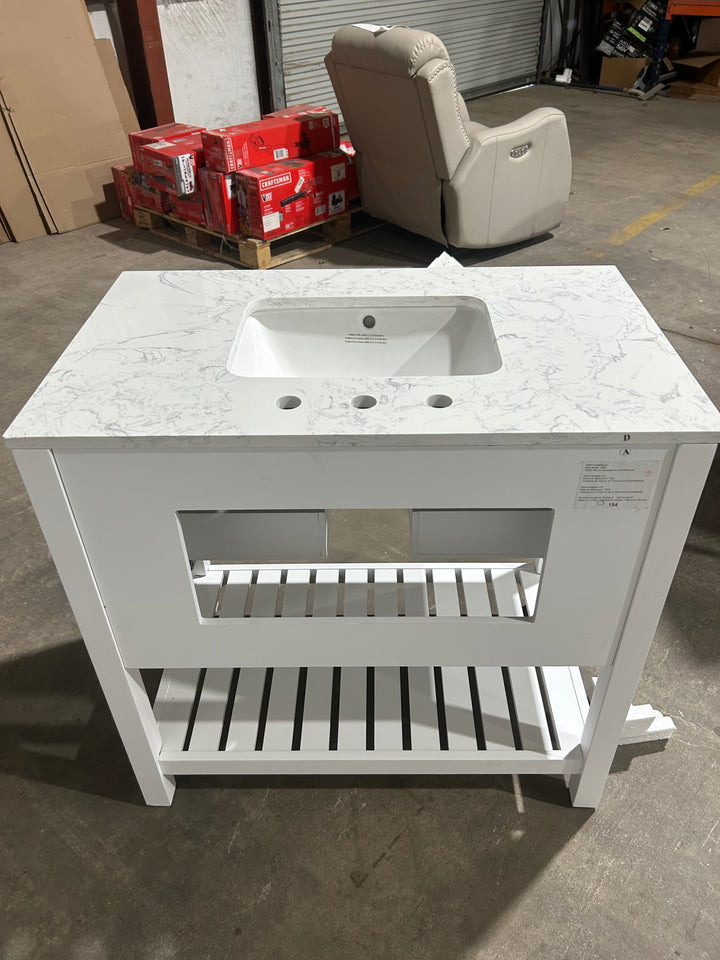 allen + roth Canterbury 36-in White Undermount Single Sink Bathroom Vanity with Carrara Engineered Marble Top (Open Box) (No Backsplash)