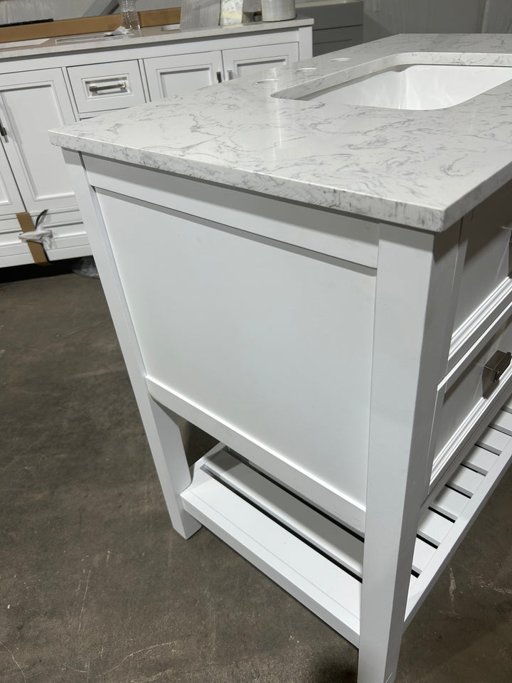 allen + roth Canterbury 36-in White Undermount Single Sink Bathroom Vanity with Carrara Engineered Marble Top (Open Box) (No Backsplash)