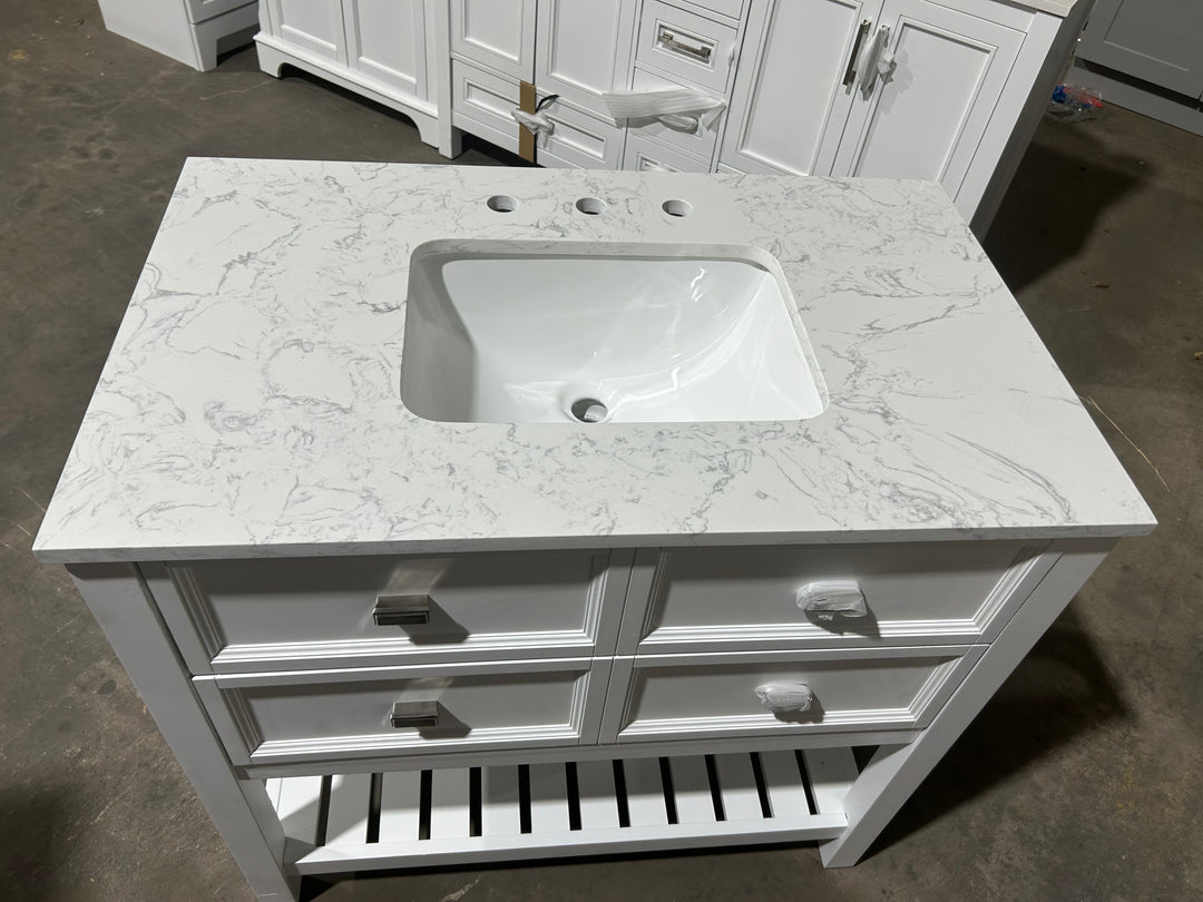 allen + roth Canterbury 36-in White Undermount Single Sink Bathroom Vanity with Carrara Engineered Marble Top (Open Box) (No Backsplash)