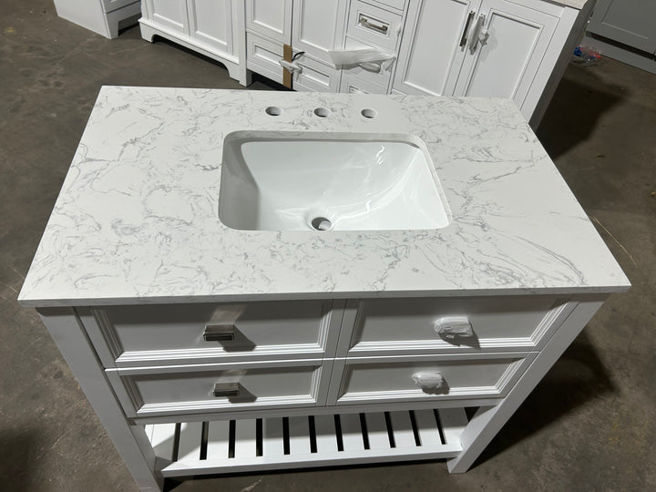 allen + roth Canterbury 36-in White Undermount Single Sink Bathroom Vanity with Carrara Engineered Marble Top (Open Box) (No Backsplash)