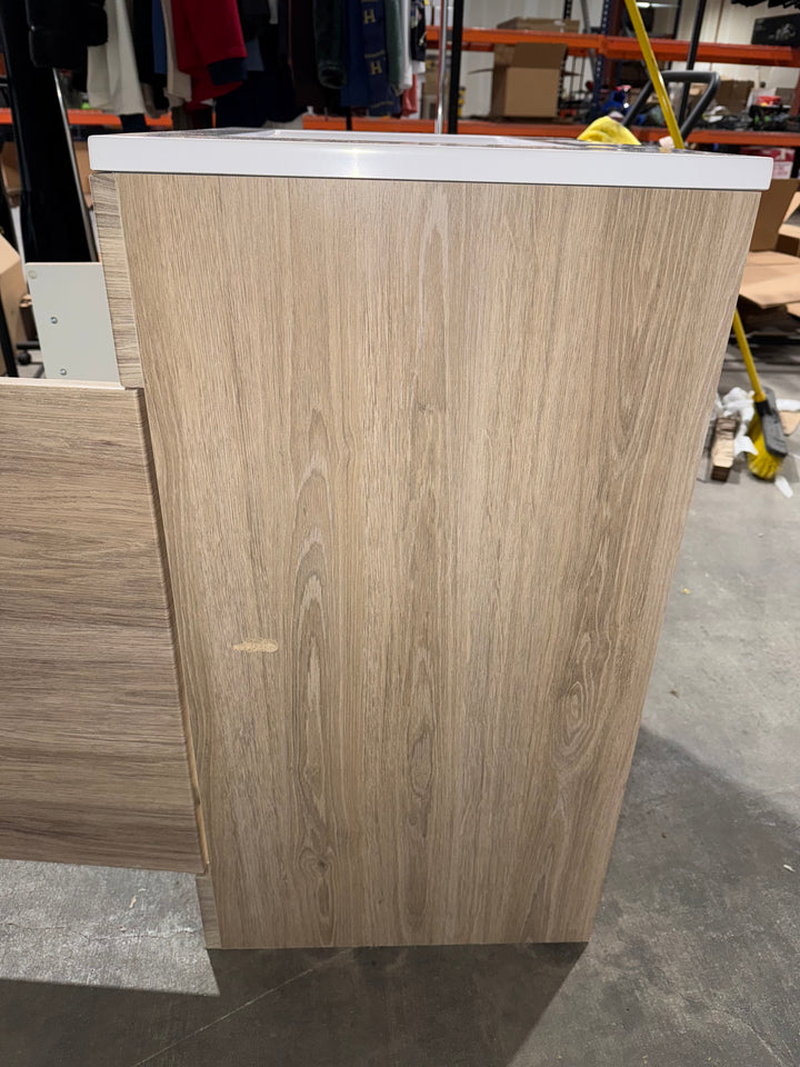 Project Source Tierra 24-in Sandstone Single Sink Bathroom Vanity with White Cultured Marble Top (Damaged)