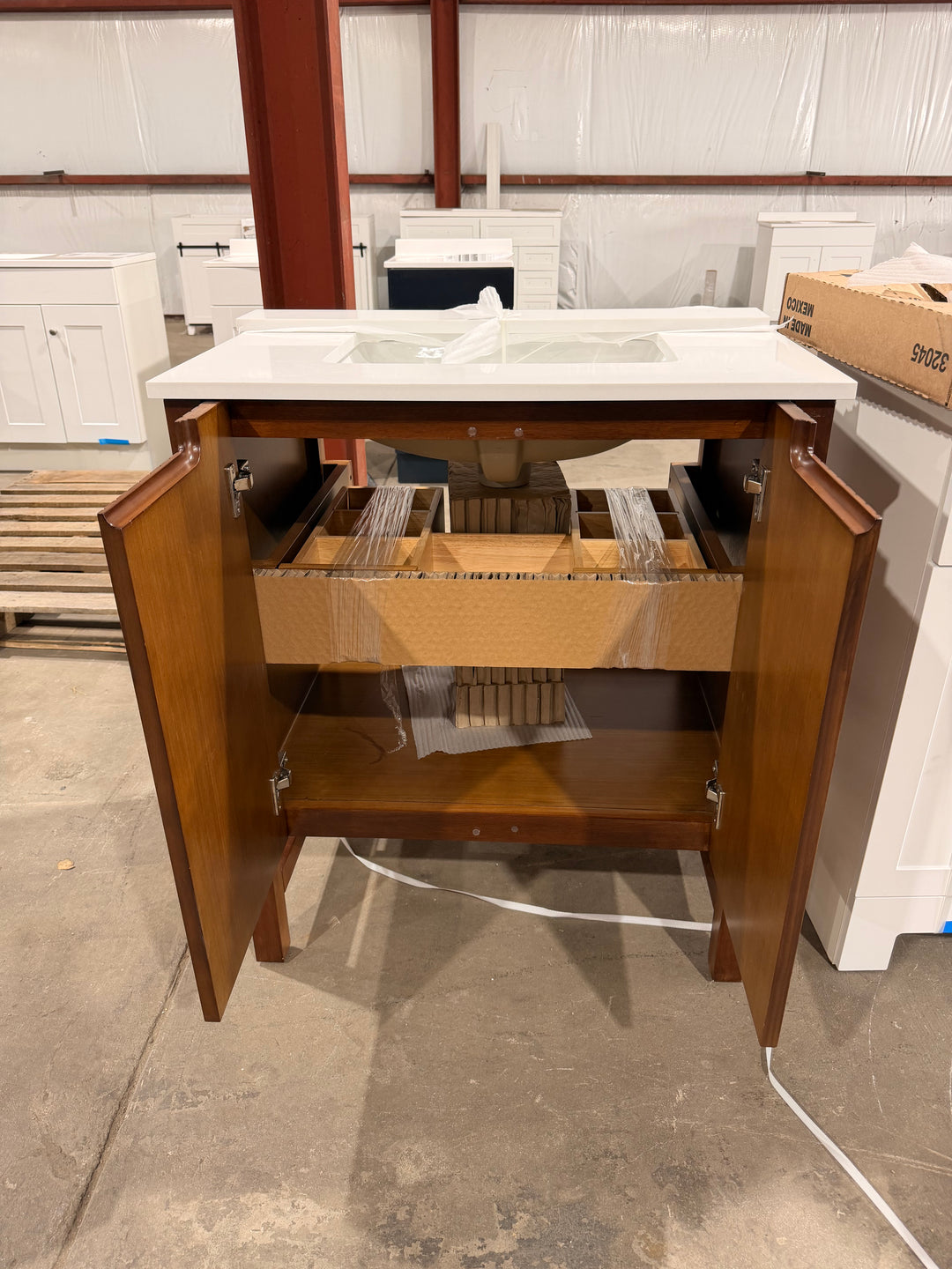 Origin 21 Lolli 30-in Walnut Bathroom Vanity with White Stone Top (open box)