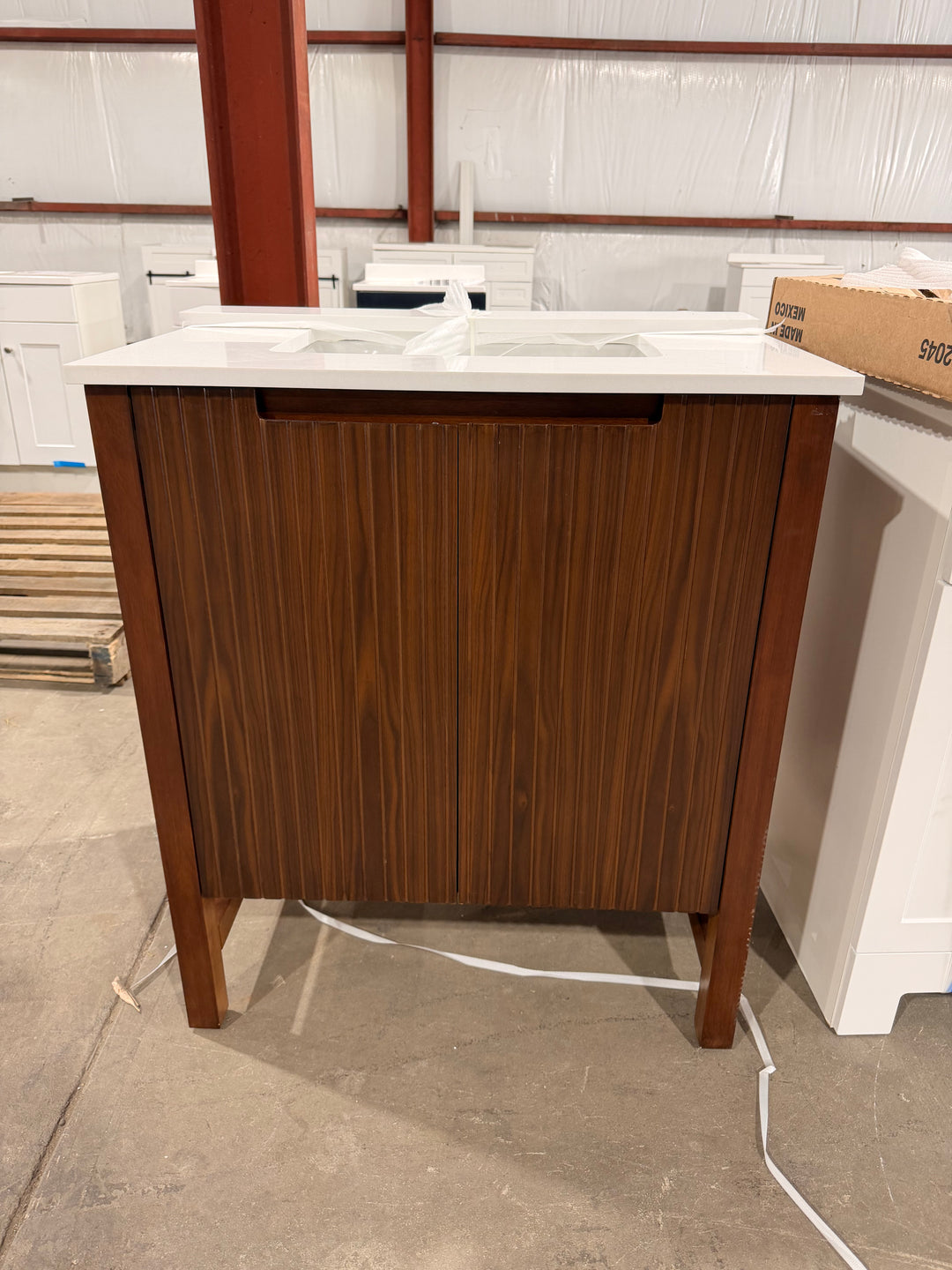 Origin 21 Lolli 30-in Walnut Bathroom Vanity with White Stone Top (open box)