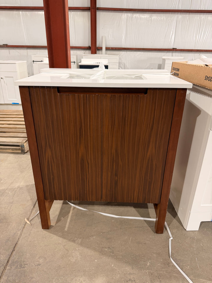 Origin 21 Lolli 30-in Walnut Bathroom Vanity with White Stone Top (open box)