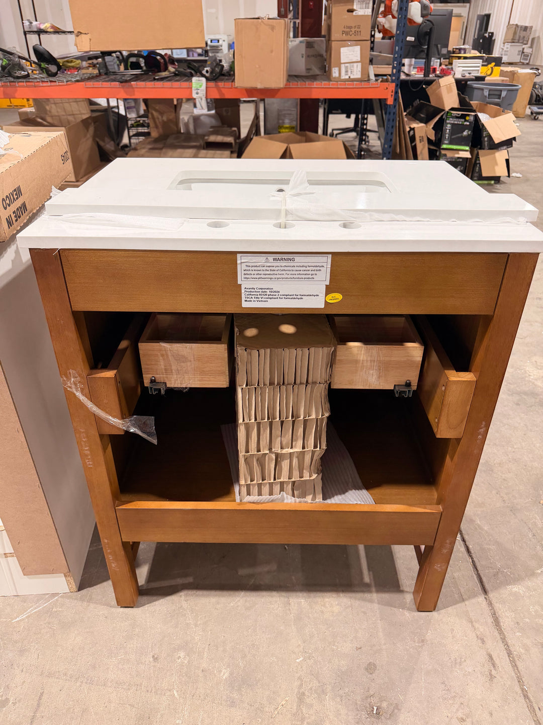 Origin 21 Lolli 30-in Walnut Bathroom Vanity with White Stone Top (open box)