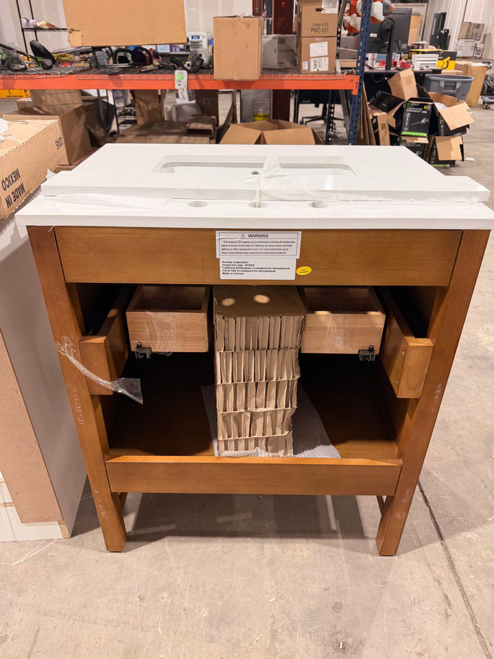 Origin 21 Lolli 30-in Walnut Bathroom Vanity with White Stone Top (open box)
