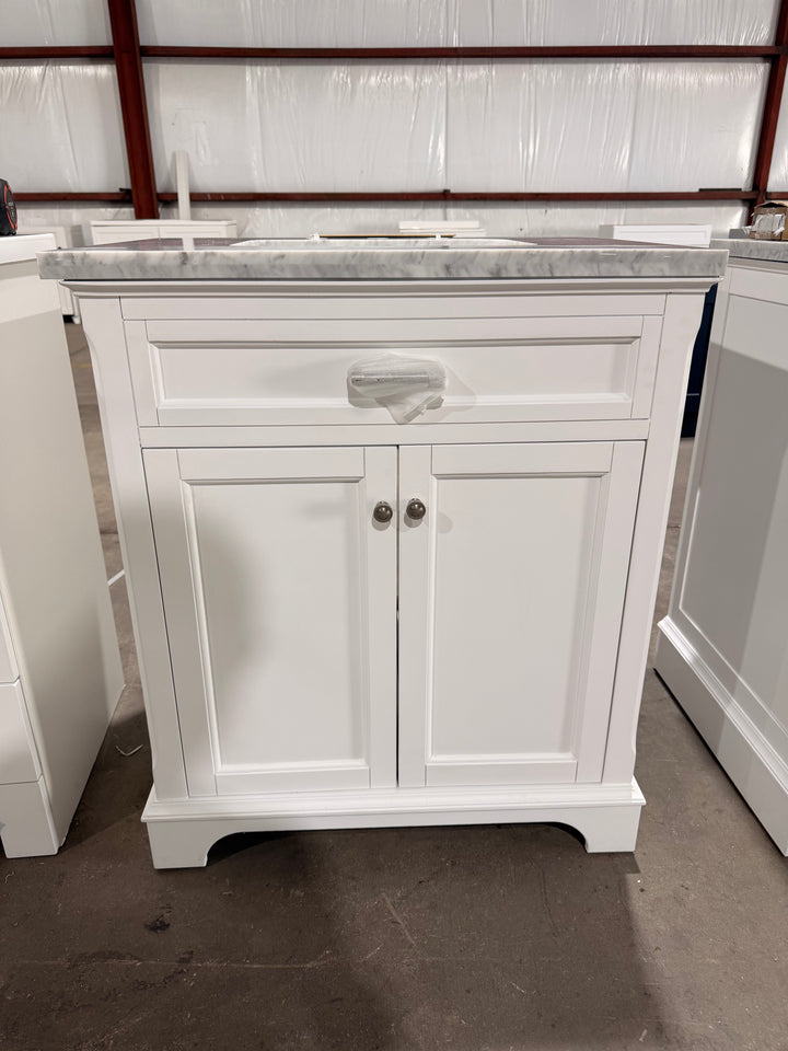 allen + roth Roveland 30-in White Undermount Single Sink Bathroom Vanity with Natural Carrara Natural Marble Top *No Backsplash*(open box)