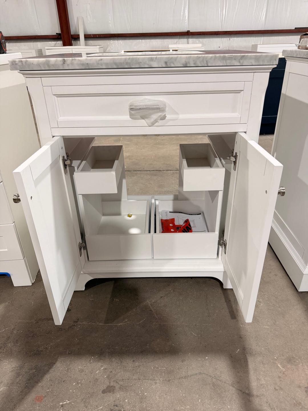 allen + roth Roveland 30-in White Undermount Single Sink Bathroom Vanity with Natural Carrara Natural Marble Top *No Backsplash*(open box)