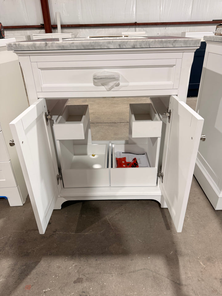 allen + roth Roveland 30-in White Undermount Single Sink Bathroom Vanity with Natural Carrara Natural Marble Top *No Backsplash*(open box)