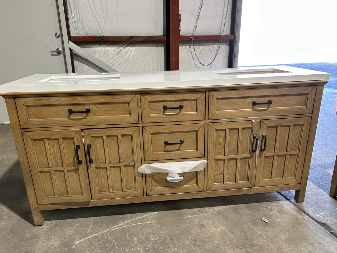 allen + roth Cantrell 72-in Clear Oak Undermount Double Sink Bathroom Vanity with White Engineered Stone Top (DAMAGED)