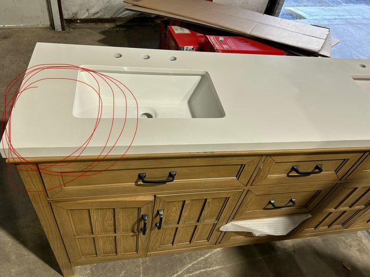 allen + roth Cantrell 72-in Clear Oak Undermount Double Sink Bathroom Vanity with White Engineered Stone Top (DAMAGED)