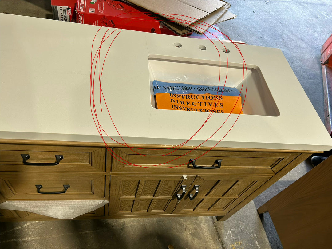 allen + roth Cantrell 72-in Clear Oak Undermount Double Sink Bathroom Vanity with White Engineered Stone Top (DAMAGED)