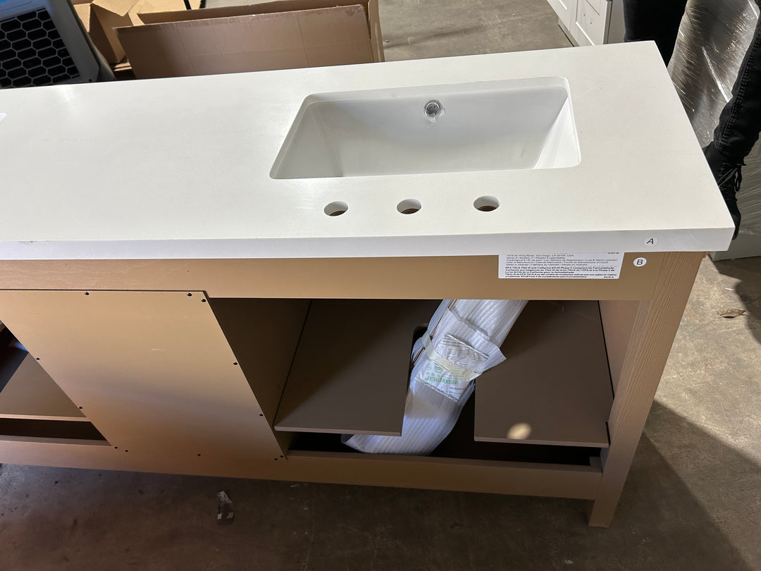 allen + roth Cantrell 72-in Clear Oak Undermount Double Sink Bathroom Vanity with White Engineered Stone Top (DAMAGED)