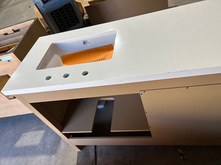 allen + roth Cantrell 72-in Clear Oak Undermount Double Sink Bathroom Vanity with White Engineered Stone Top (DAMAGED)