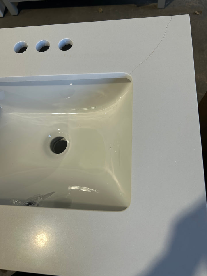 Style Selections Dolton 24-in True White Undermount Single Sink Bathroom Vanity with White Engineered Stone Top (damaged)