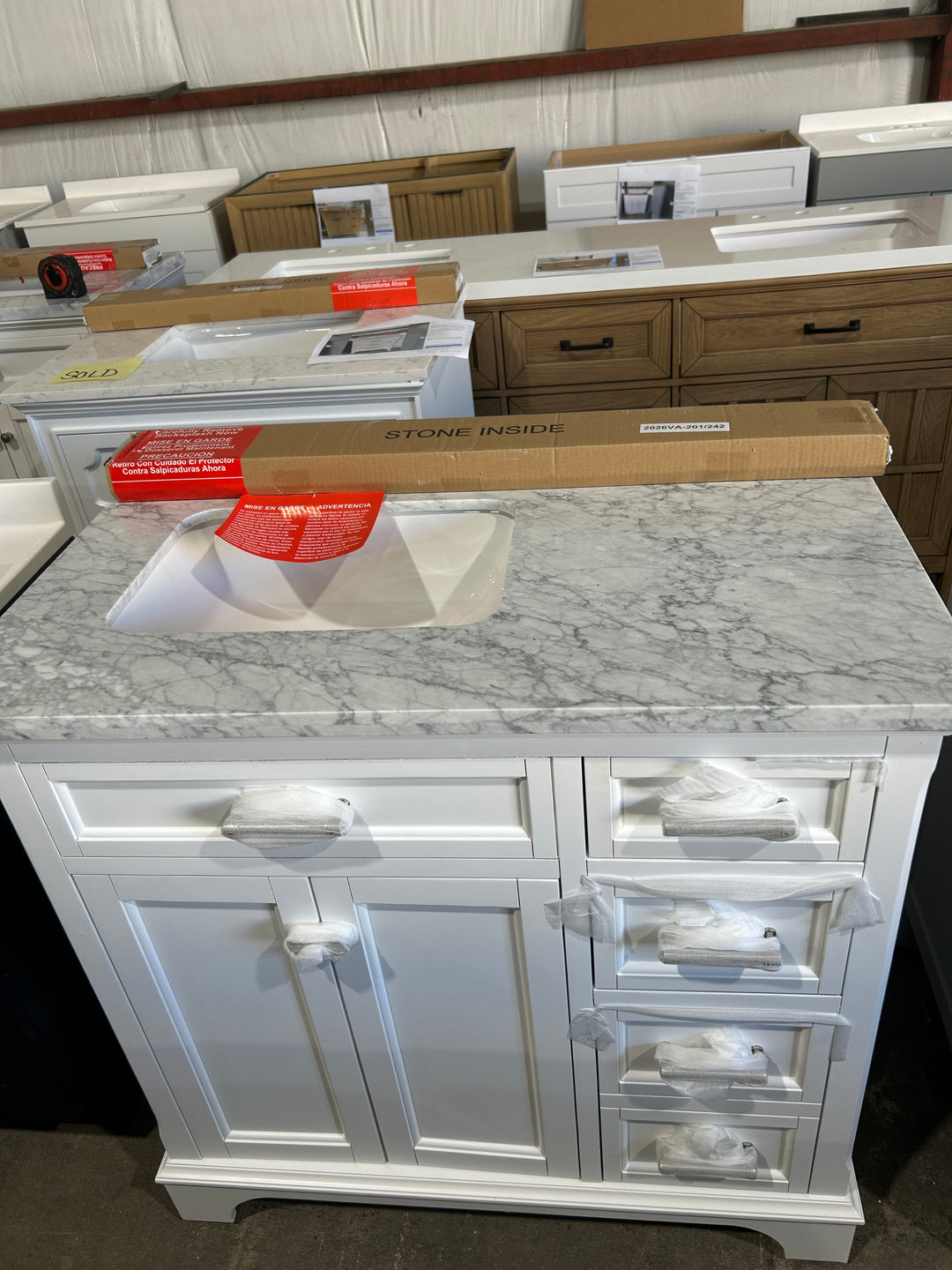 allen + roth Roveland 36-in Muse Gray Undermount Single Sink Bathroom Vanity with Natural Carrara Natural Marble Top (open box)