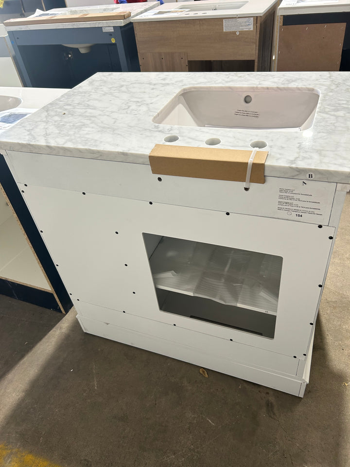 allen + roth Roveland 36-in Muse Gray Undermount Single Sink Bathroom Vanity with Natural Carrara Natural Marble Top (damaged)