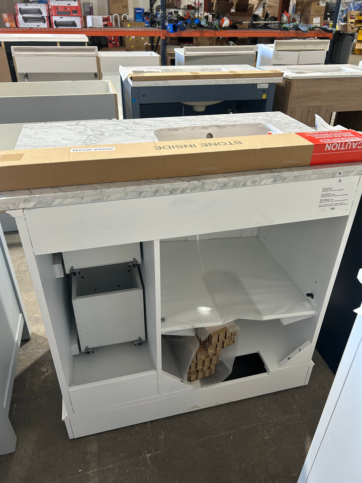 allen + roth Roveland 36-in Muse Gray Undermount Single Sink Bathroom Vanity with Natural Carrara Natural Marble Top (open box)